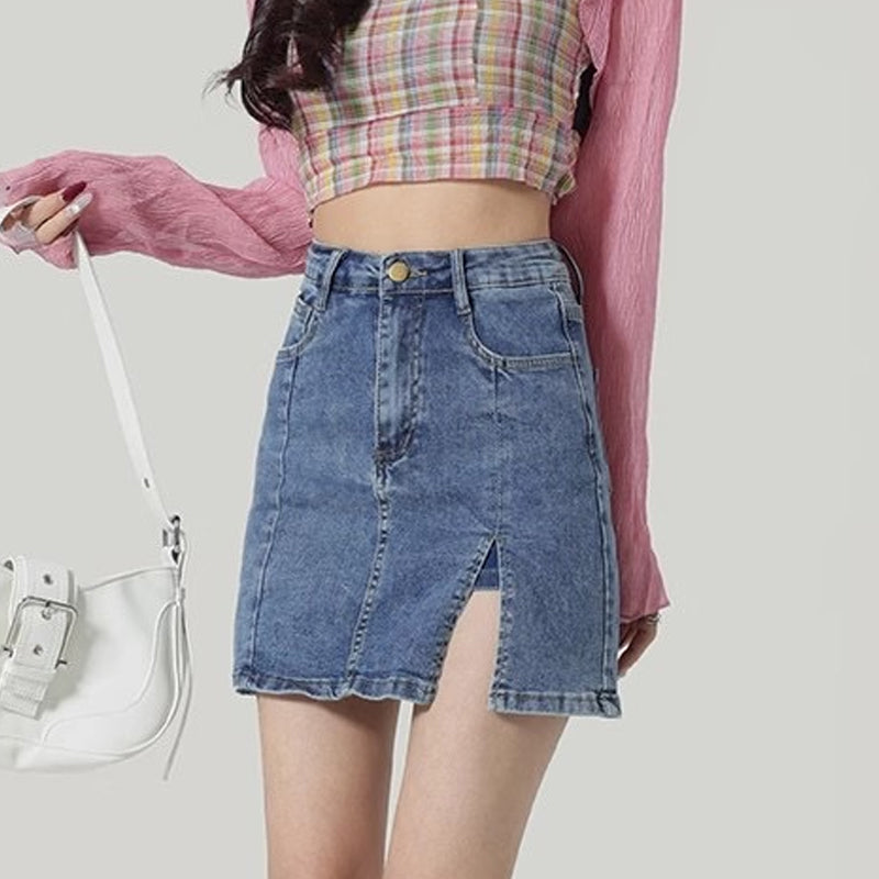 🔥Last Day Special Price £14.99!!✨ Effortlessly rejuvenated girly 💕Women's High Waisted Slit Denim Short Skirts