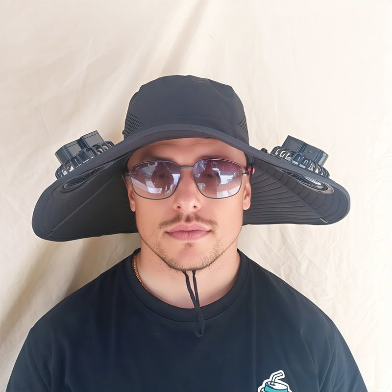 Outdoor Sun Hat with Dual Solar-Powered Fans
