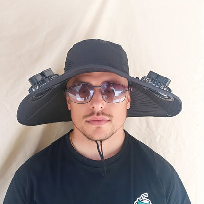 Outdoor Sun Hat with Dual Solar-Powered Fans