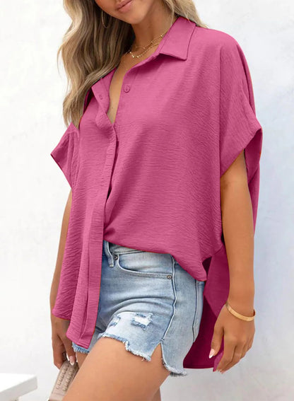 🔥Hot Sale 49% Off💥🎁Women's Loose Fit Casual Button Short Sleeve Shirt Tops