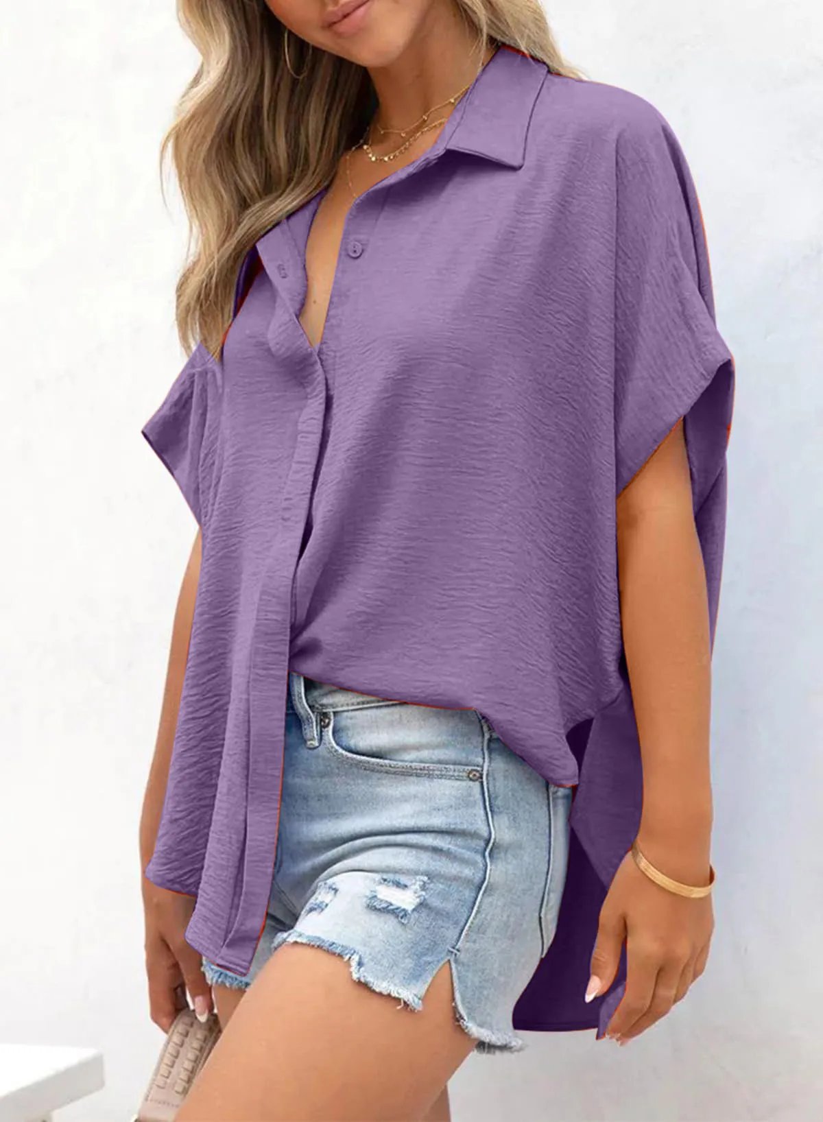 🔥Hot Sale 49% Off💥🎁Women's Loose Fit Casual Button Short Sleeve Shirt Tops