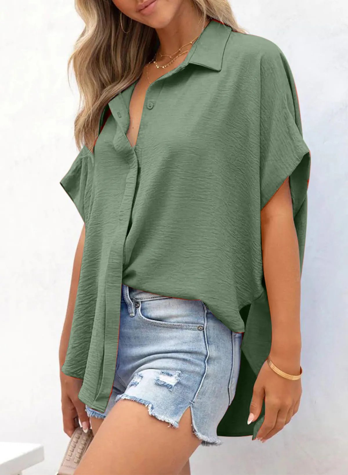 🔥Hot Sale 49% Off💥🎁Women's Loose Fit Casual Button Short Sleeve Shirt Tops