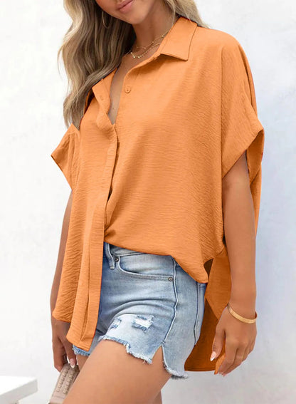 🔥Hot Sale 49% Off💥🎁Women's Loose Fit Casual Button Short Sleeve Shirt Tops