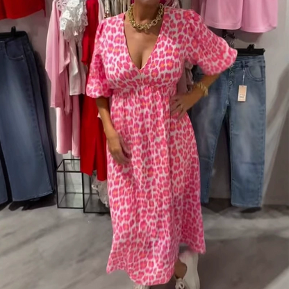 🎨 Women's V-Neck Printed Dress – Brushstrokes of Summer🌺