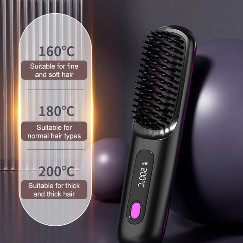 🔥NEW YEAR SALE £13.99!!⚡50K+ SOLD!💁‍♀️Wireless Ceramic Heating Hair Straightening Hairbrush