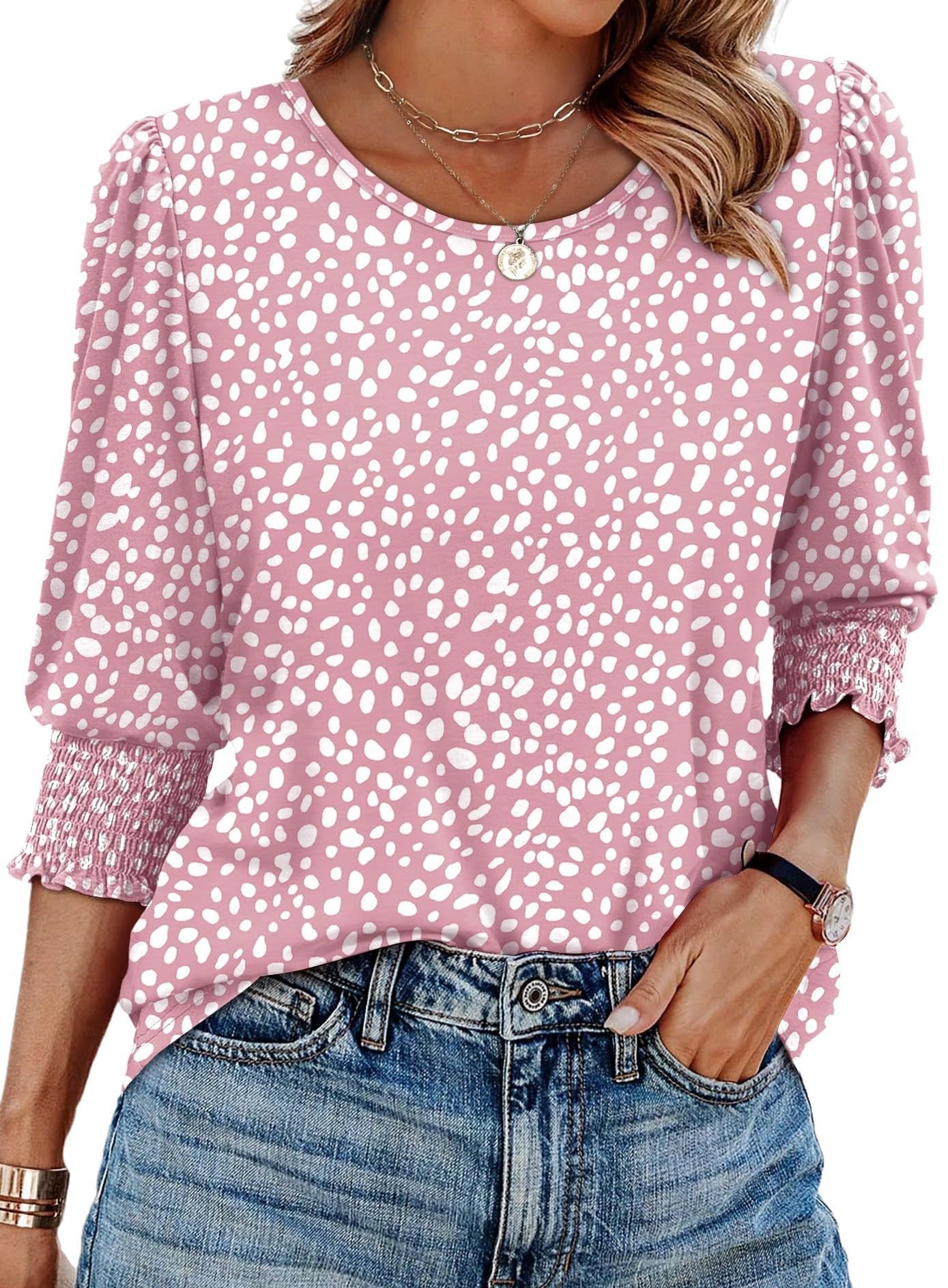 🔥Hot Sale 50% OFF💝✨Women Dressy Casual 3/4 Length Sleeve Blouses with Smocked Cuffs