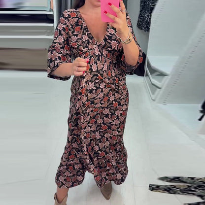 ⏳Time-limited Special 60%OFF⏰V-neck comfy Printed long Dress