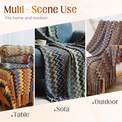 Boho Stripe Tassel Throw Blanket