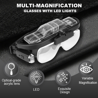 Multi-Magnification Glasses with LED Lights
