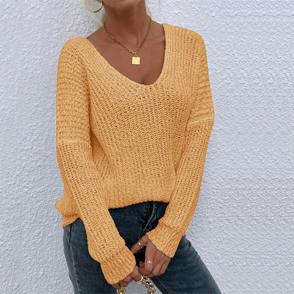 Graceful Loose V-Neck Pullover Knit Top