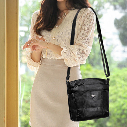 Soft Leather Messenger Multi Pocket Large Capacity Shoulder Bag