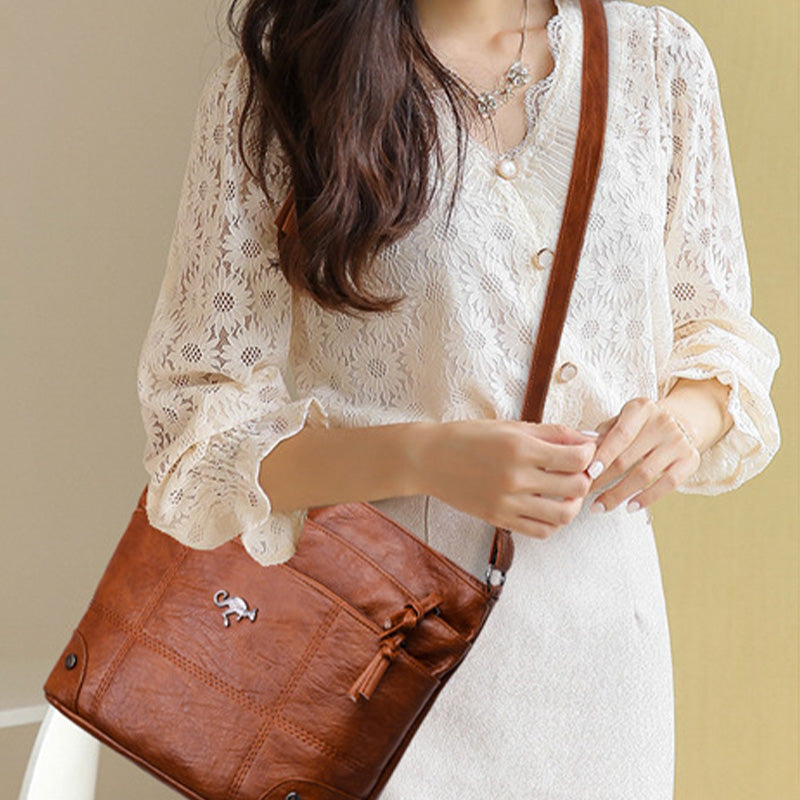 Soft Leather Messenger Multi Pocket Large Capacity Shoulder Bag