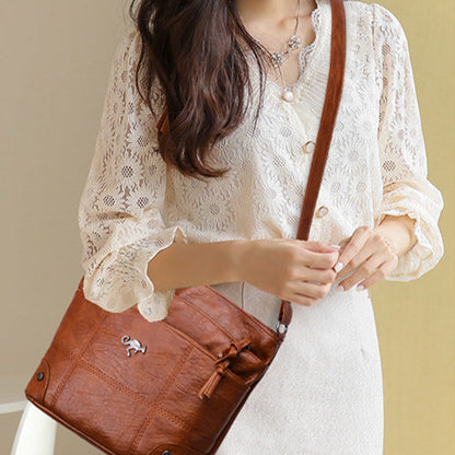 Soft Leather Messenger Multi Pocket Large Capacity Shoulder Bag