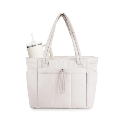 💕Hot Sale 50% OFF🎁Wandering Nature Puffer Tote Bag with Cup Holder & Laptop Compartment & Trolley Sleeve for Travel, Work, Nurse, Women
