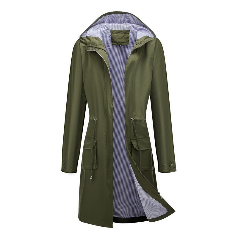 Women's Long Casual Splash-proof Hooded Windbreaker Jacket