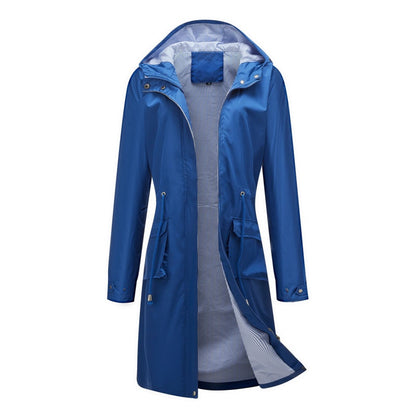 Women's Long Casual Splash-proof Hooded Windbreaker Jacket