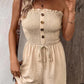 💜LAST DAY PROMOTION - 33%OFF💜Women's Strapless Frill Trim Shirred Tie Front Wide Leg Tube Romper