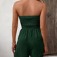 💜LAST DAY PROMOTION - 33%OFF💜Women's Strapless Frill Trim Shirred Tie Front Wide Leg Tube Romper