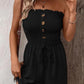 💜LAST DAY PROMOTION - 33%OFF💜Women's Strapless Frill Trim Shirred Tie Front Wide Leg Tube Romper